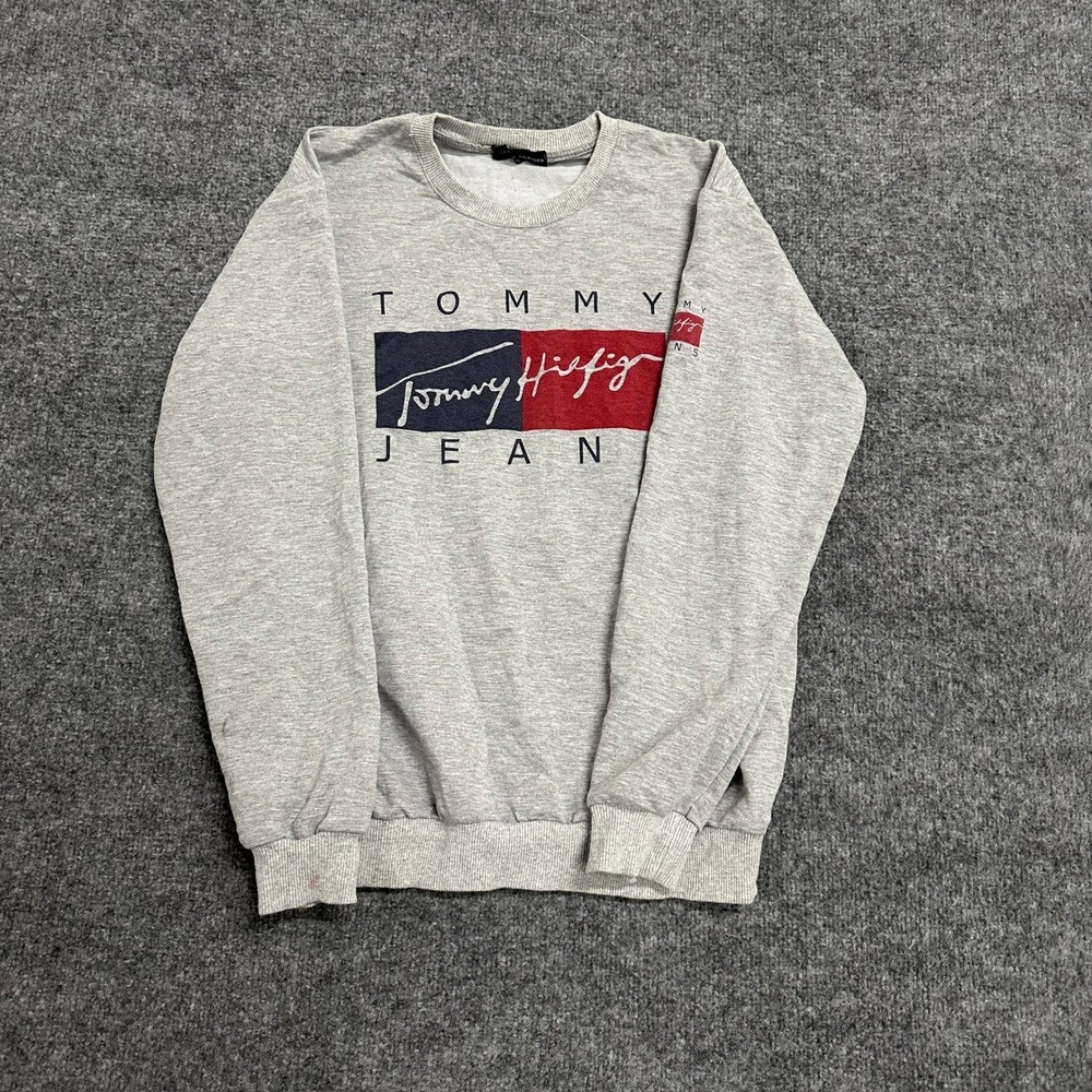 Tommy Hilfiger Sweatshirt Mens XL Gray Tommy Jeans Logo Graphic Pullover Crew